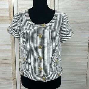 Anthropologie Ett Twa Second Line Ticking Stripe Cropped Jacket 8